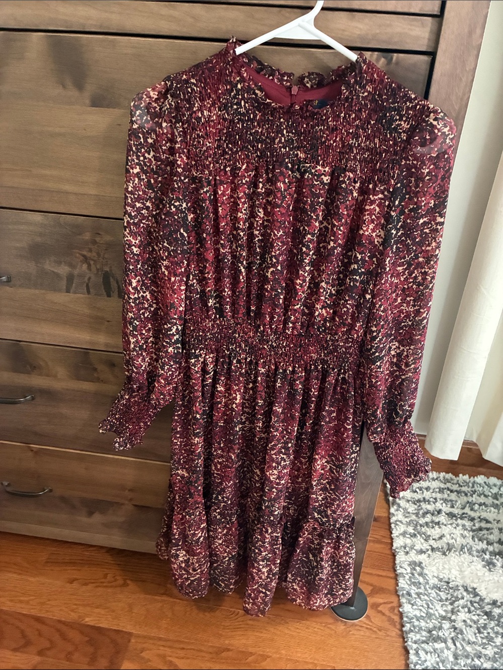 Taylor Maroon Floral Ruffle-Neck Dress